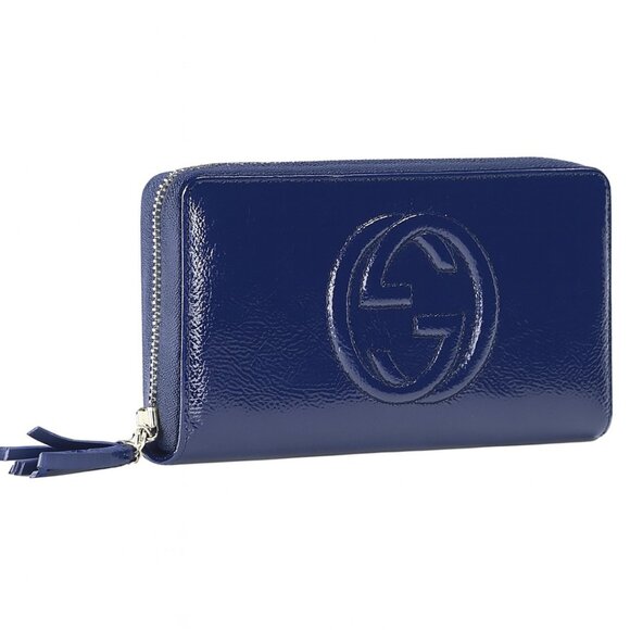 Gucci Soho Grainy Leather Zip Around Wallet – Blue – GG Logo Tassel - Picture 1 of 8